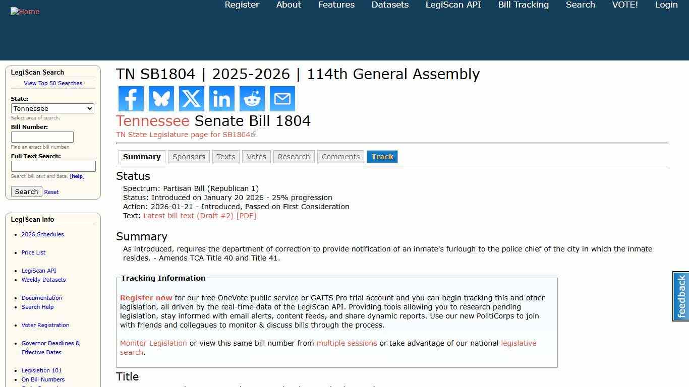 TN SB1804 2025-2026 114th General Assembly LegiScan